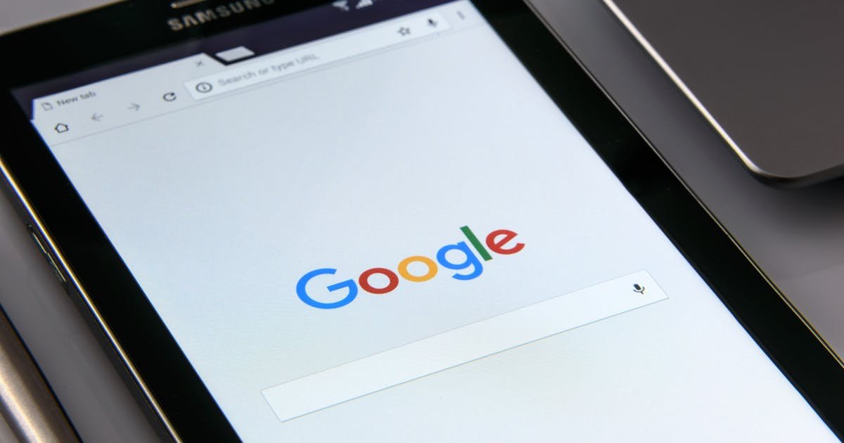 Google search homepage displayed on a tablet screen
