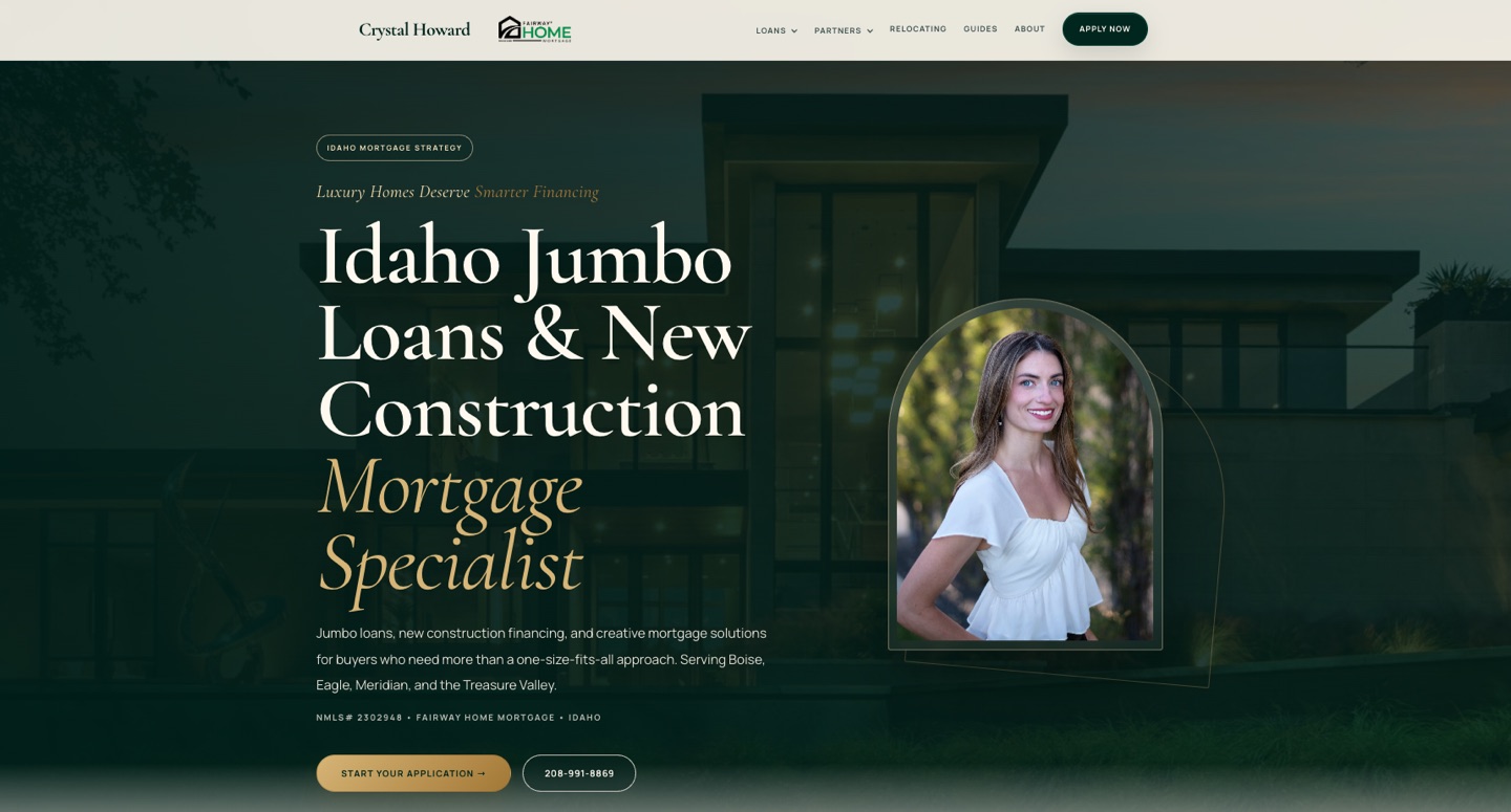 Crystal Howard Mortgage homepage: luxury and new construction lending in Garden City, Idaho.