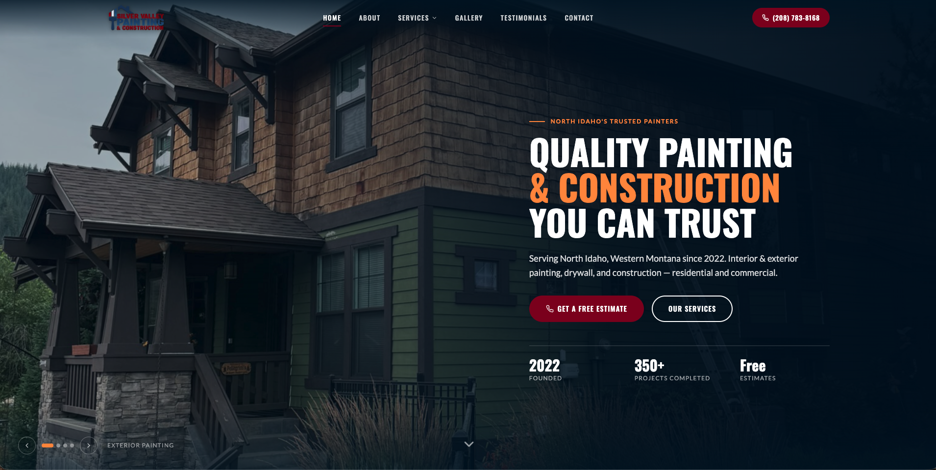 Silver Valley Painting & Construction homepage — interior, exterior, and commercial work across North Idaho.